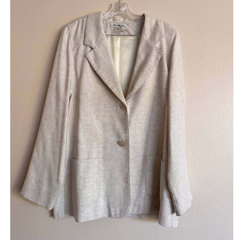 Kristen Blake Linen Blend Notched Lapel Blazer XL Oatmeal Y2k Coastal Preppy
